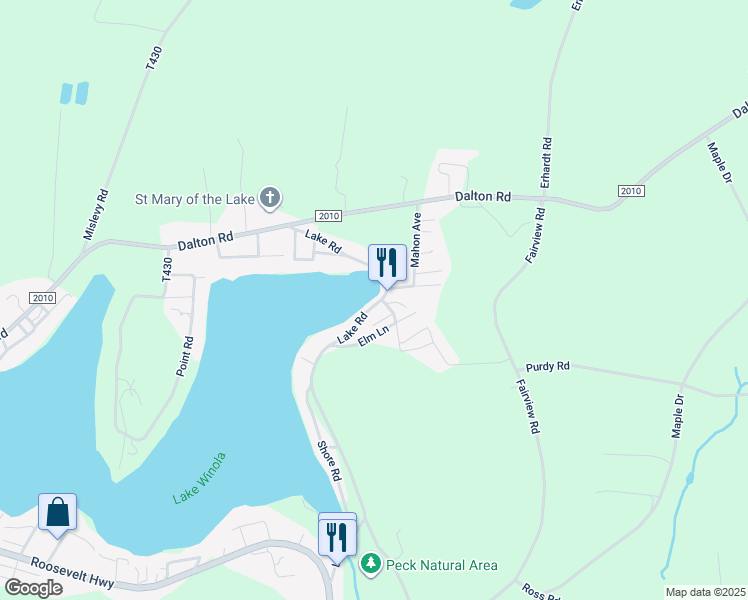 map of restaurants, bars, coffee shops, grocery stores, and more near 118 Lake Road in Nicholson