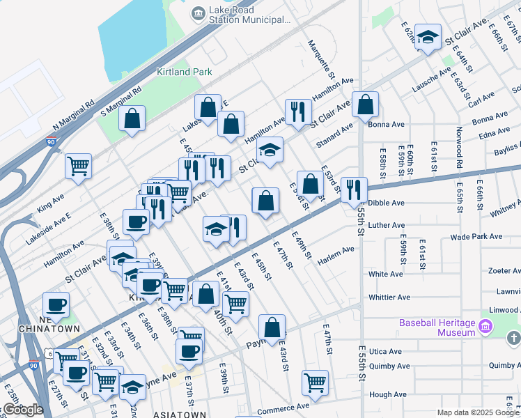 map of restaurants, bars, coffee shops, grocery stores, and more near 1411 East 47th Street in Cleveland