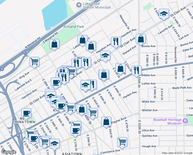 map of restaurants, bars, coffee shops, grocery stores, and more near 1411 East 47th Street in Cleveland