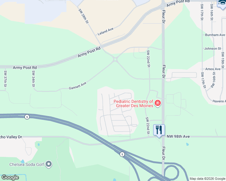 map of restaurants, bars, coffee shops, grocery stores, and more near 2700 Gannett Avenue in Des Moines