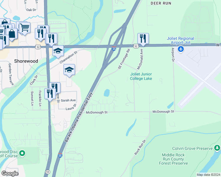 map of restaurants, bars, coffee shops, grocery stores, and more near 255 Timber Ridge Court in Joliet