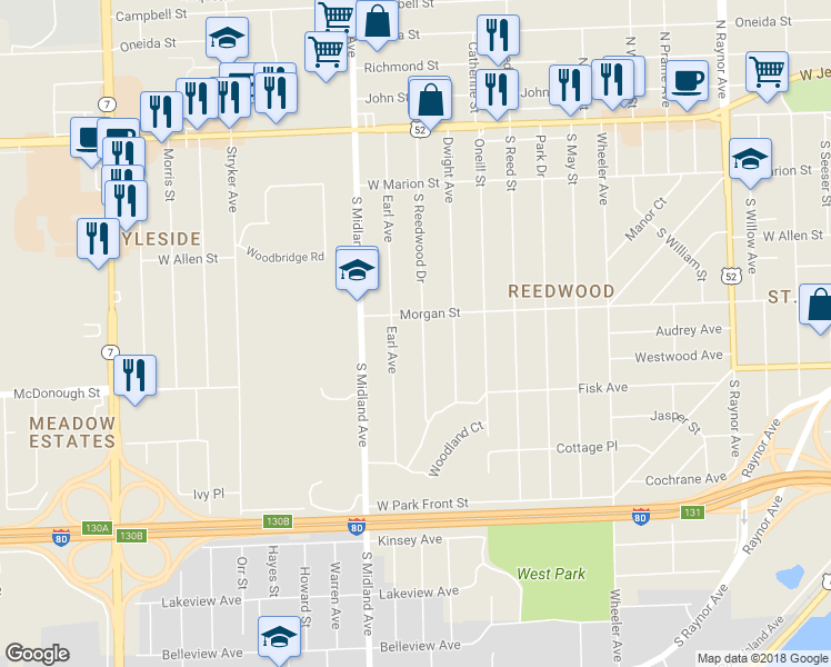 map of restaurants, bars, coffee shops, grocery stores, and more near 305 South Reedwood Drive in Joliet