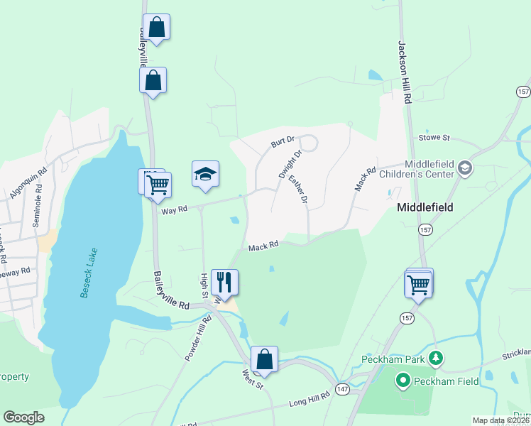 map of restaurants, bars, coffee shops, grocery stores, and more near 45 Dwight Drive in Middlefield