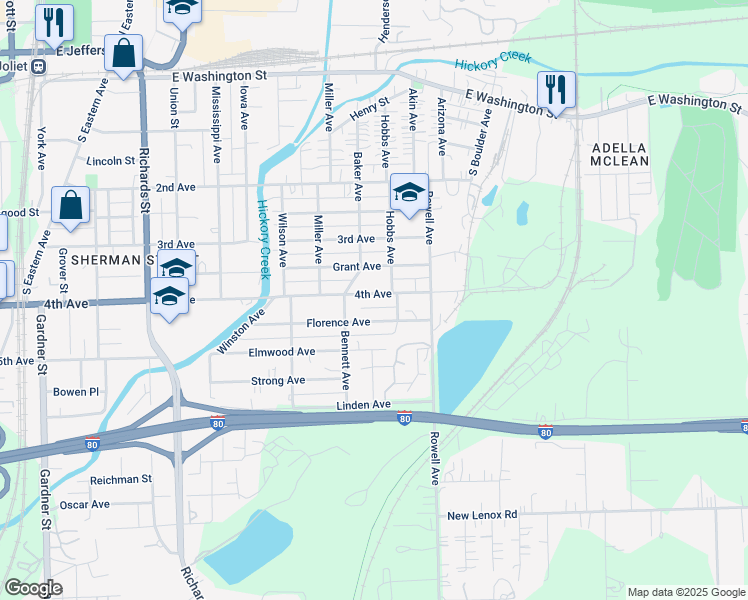 map of restaurants, bars, coffee shops, grocery stores, and more near 662 4th Avenue in Joliet