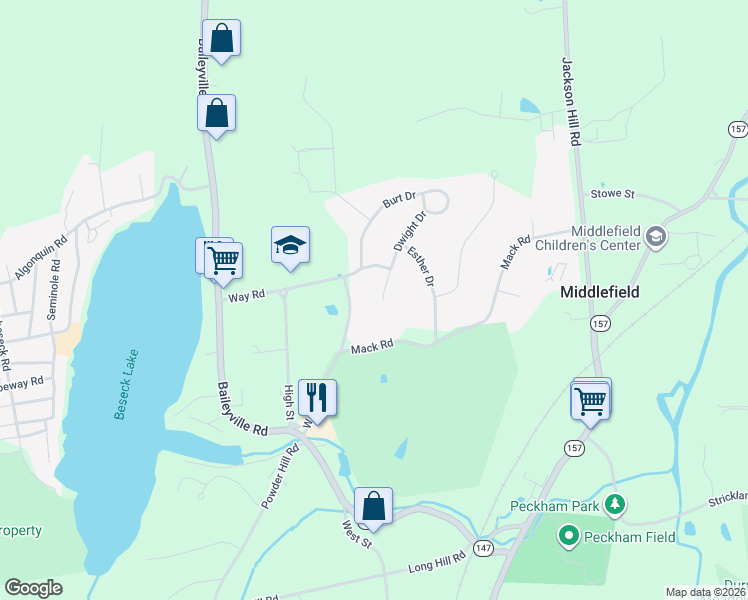 map of restaurants, bars, coffee shops, grocery stores, and more near 45 Dwight Drive in Middlefield