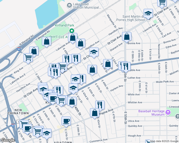 map of restaurants, bars, coffee shops, grocery stores, and more near 1411 East 47th Street in Cleveland