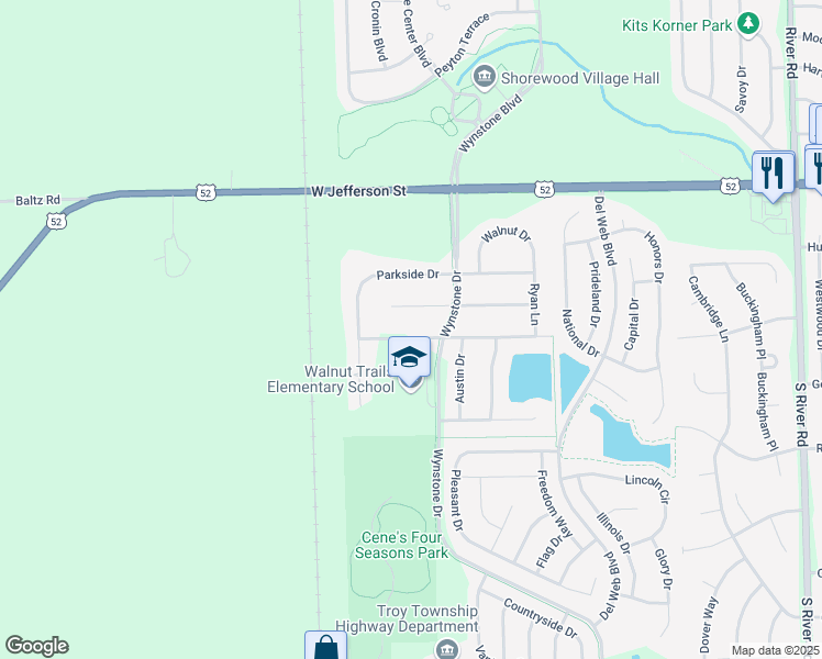 map of restaurants, bars, coffee shops, grocery stores, and more near 1804 Hunter Drive in Shorewood