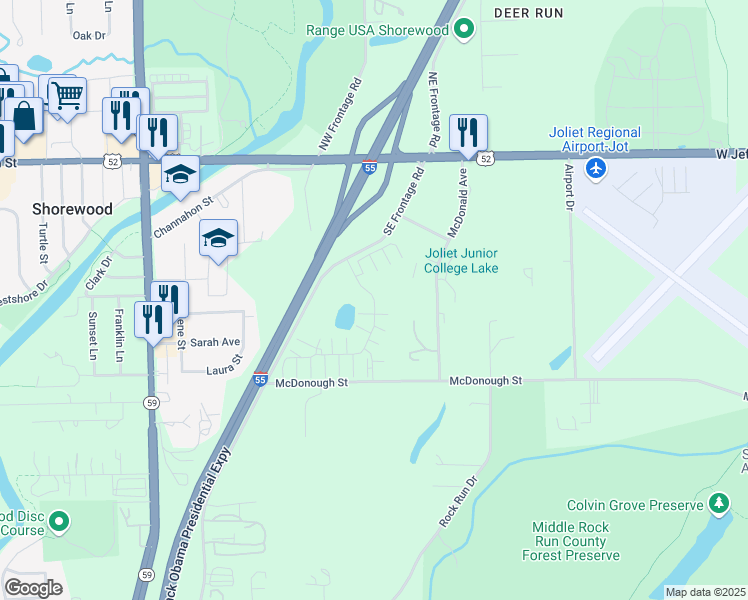map of restaurants, bars, coffee shops, grocery stores, and more near 255 Timber Ridge Court in Joliet