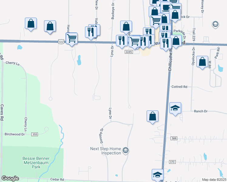 map of restaurants, bars, coffee shops, grocery stores, and more near 12911 Lynn Drive in Chesterland