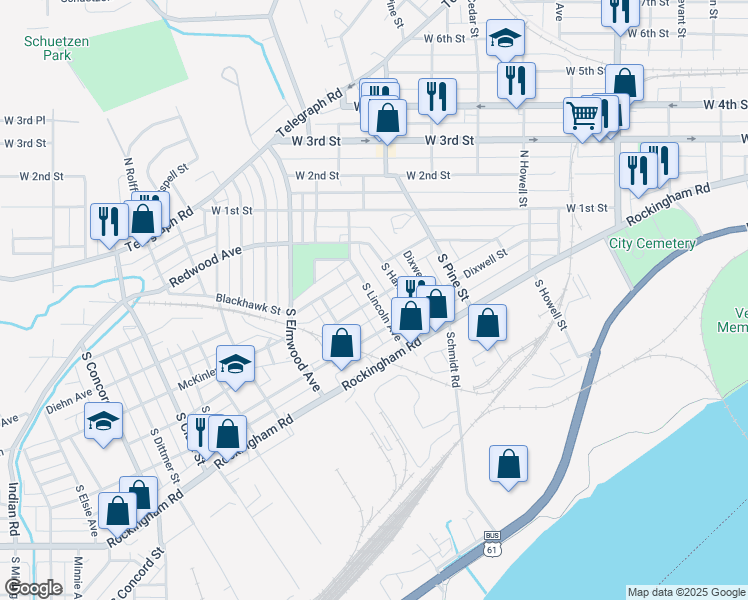 map of restaurants, bars, coffee shops, grocery stores, and more near 2301 Jackson Avenue in Davenport