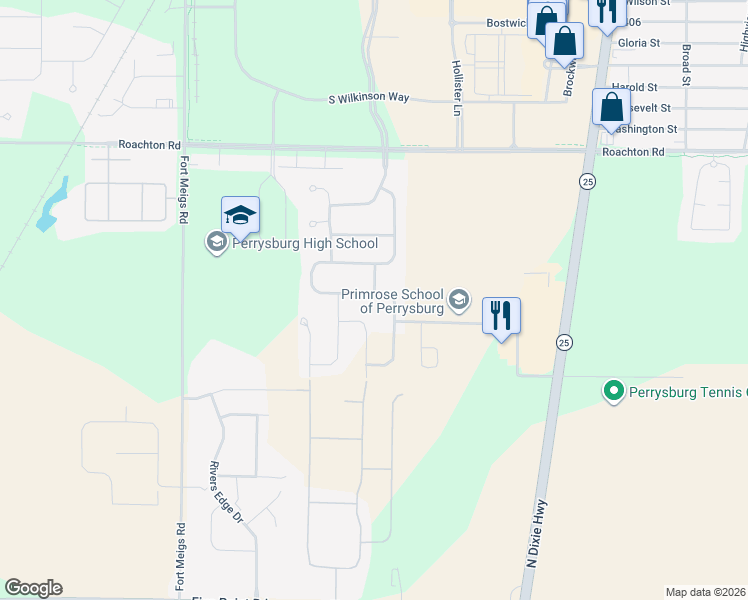 map of restaurants, bars, coffee shops, grocery stores, and more near 1930 Horseshoe Bend Drive in Perrysburg