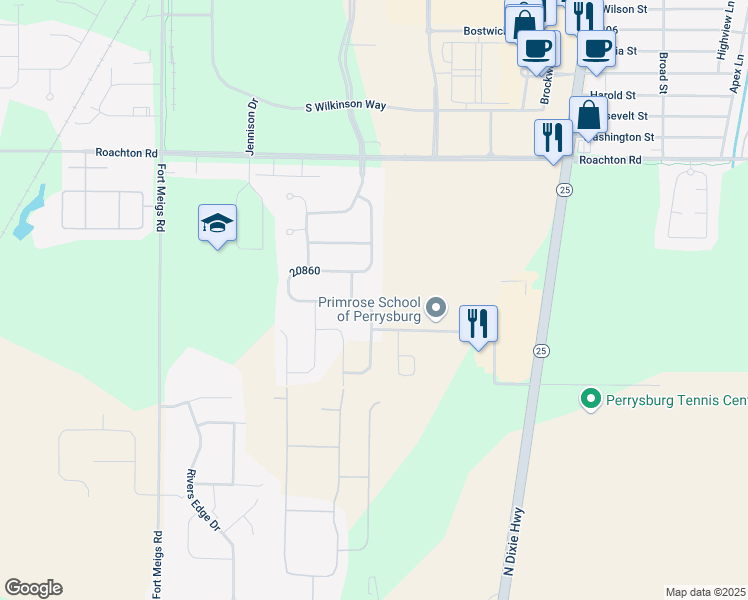 map of restaurants, bars, coffee shops, grocery stores, and more near 1953 Horseshoe Bend Drive in Perrysburg