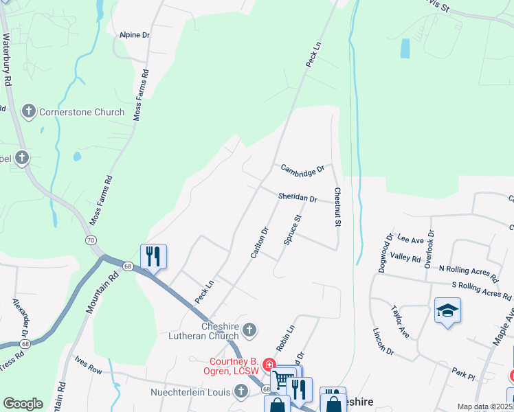 map of restaurants, bars, coffee shops, grocery stores, and more near 320 Peck Lane in Cheshire