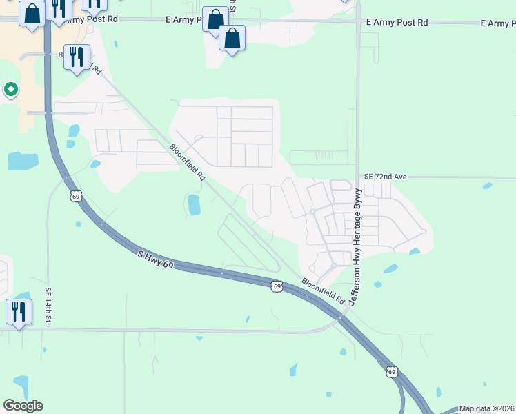 map of restaurants, bars, coffee shops, grocery stores, and more near 7391 Southeast 19th Court in Des Moines