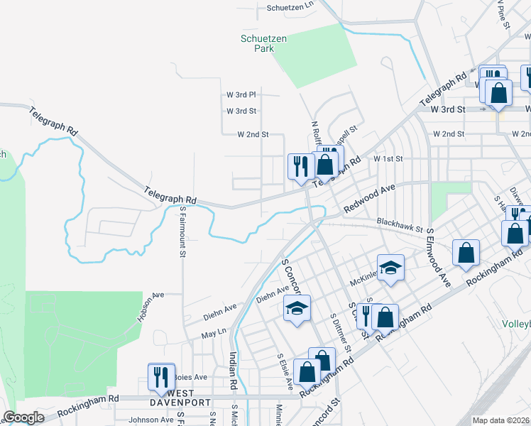 map of restaurants, bars, coffee shops, grocery stores, and more near 251 South Elsie Avenue in Davenport
