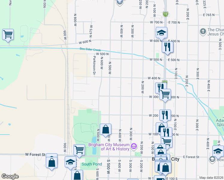 map of restaurants, bars, coffee shops, grocery stores, and more near 342 North 500 West in Brigham City