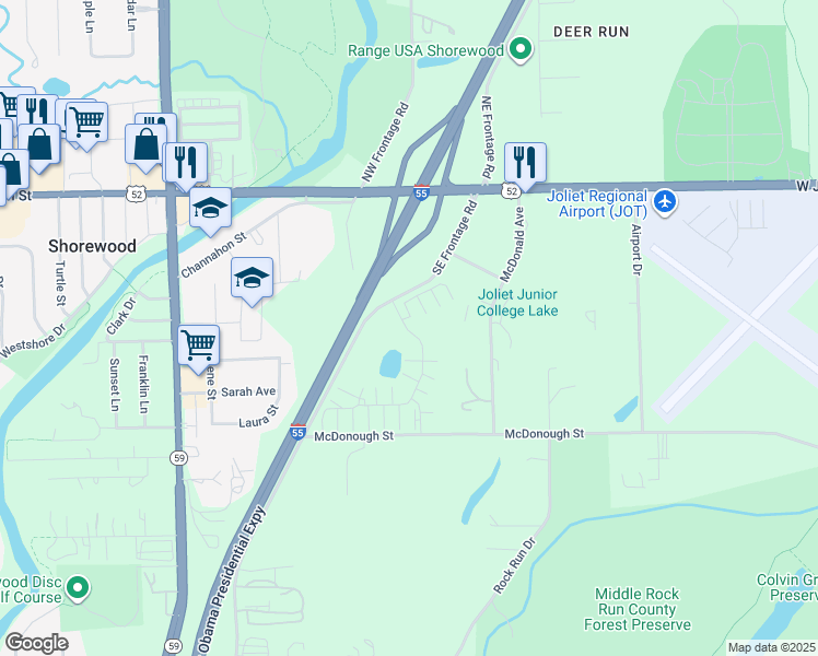 map of restaurants, bars, coffee shops, grocery stores, and more near 255 Timber Ridge Court in Joliet