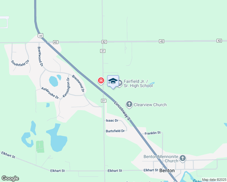 map of restaurants, bars, coffee shops, grocery stores, and more near 67530 U.S. 33 in Goshen