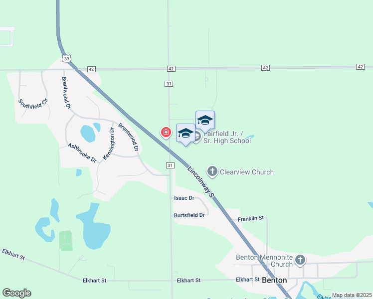 map of restaurants, bars, coffee shops, grocery stores, and more near 67530 U.S. 33 in Goshen