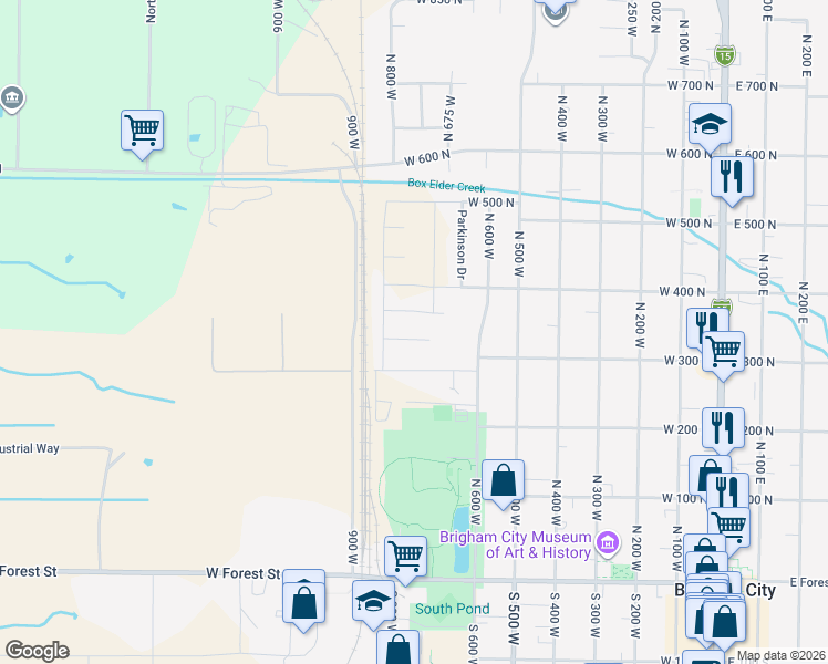 map of restaurants, bars, coffee shops, grocery stores, and more near 700 West 300 North in Brigham City