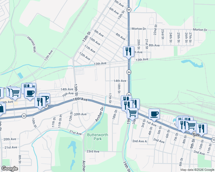 map of restaurants, bars, coffee shops, grocery stores, and more near 1447 17th Street in East Moline