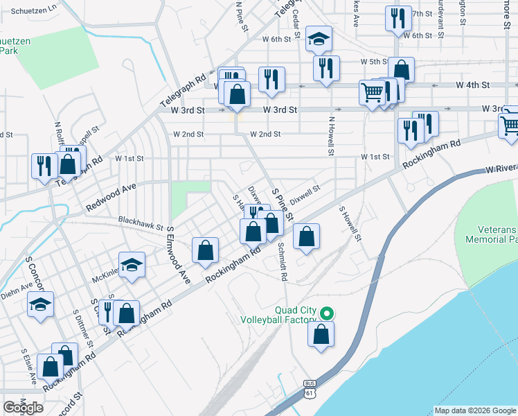 map of restaurants, bars, coffee shops, grocery stores, and more near 240 Dixwell Court in Davenport