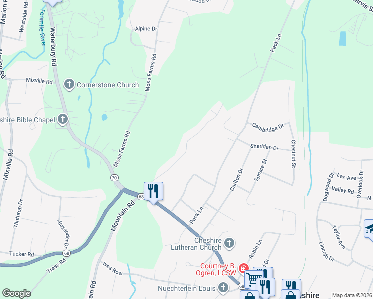 map of restaurants, bars, coffee shops, grocery stores, and more near 78 Quarry Village Road in Cheshire
