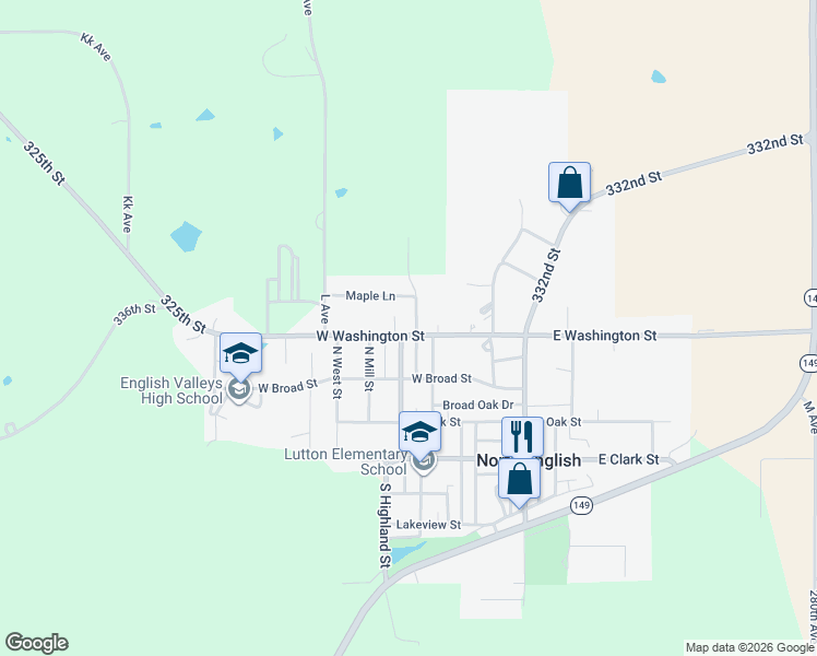 map of restaurants, bars, coffee shops, grocery stores, and more near 307 North Street in North English