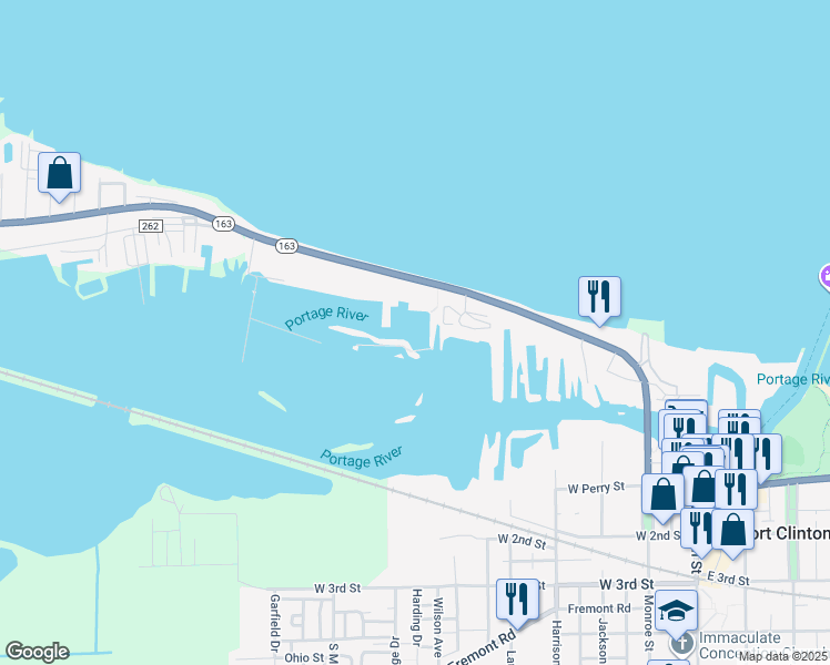 map of restaurants, bars, coffee shops, grocery stores, and more near 537 W Lakeshore Dr in Port Clinton