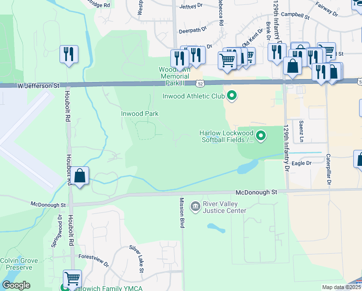 map of restaurants, bars, coffee shops, grocery stores, and more near 3200 West Jefferson Street in Joliet