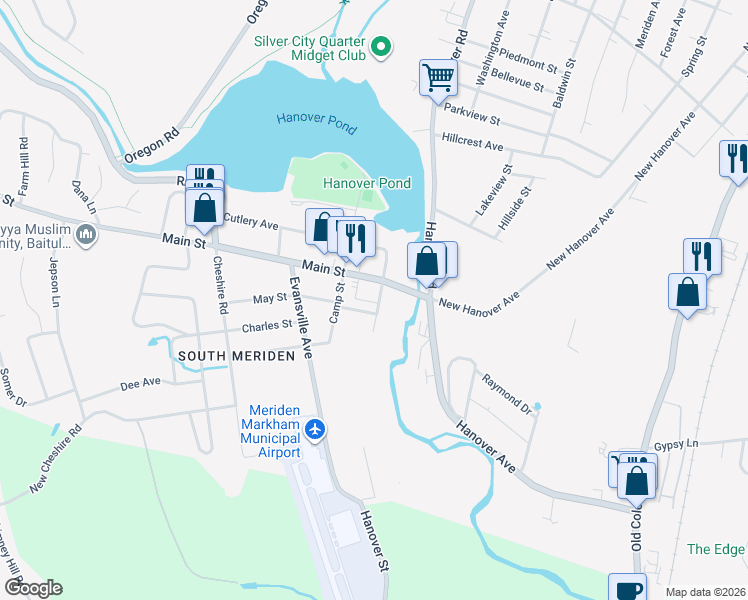 map of restaurants, bars, coffee shops, grocery stores, and more near 74 Connecticut 70 in Meriden