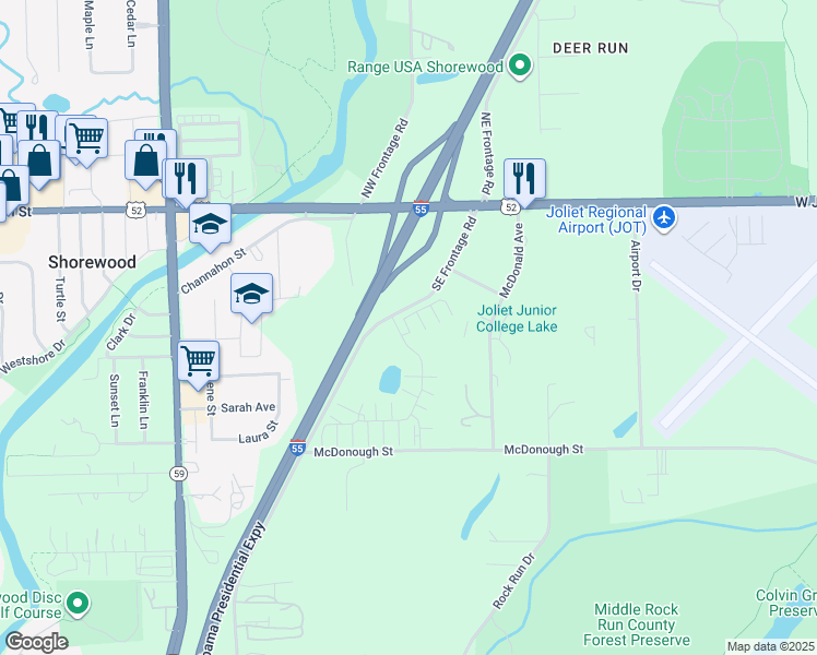 map of restaurants, bars, coffee shops, grocery stores, and more near 270 Timber Ridge Court in Joliet