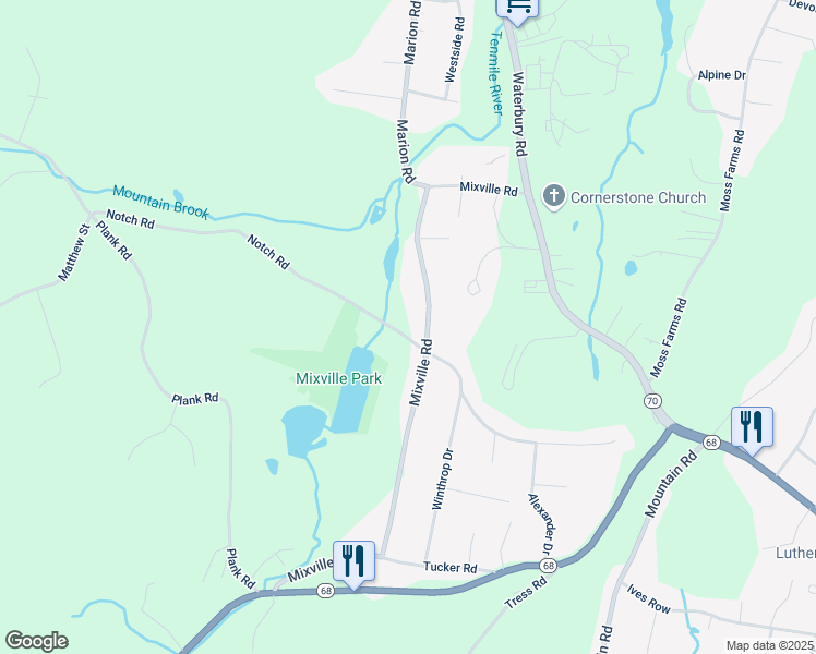 map of restaurants, bars, coffee shops, grocery stores, and more near 387 Mixville Road in Cheshire