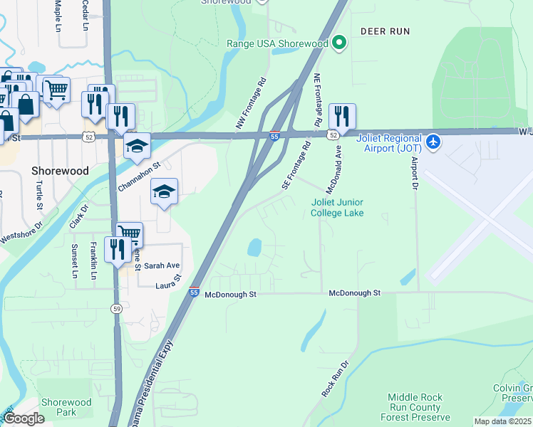 map of restaurants, bars, coffee shops, grocery stores, and more near 270 Timber Ridge Court in Joliet