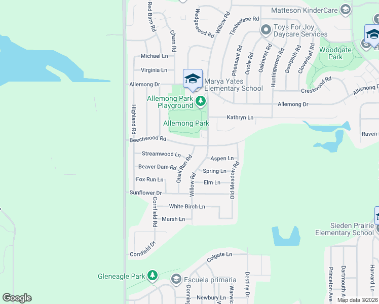 map of restaurants, bars, coffee shops, grocery stores, and more near 6128 Beechwood Road in Matteson