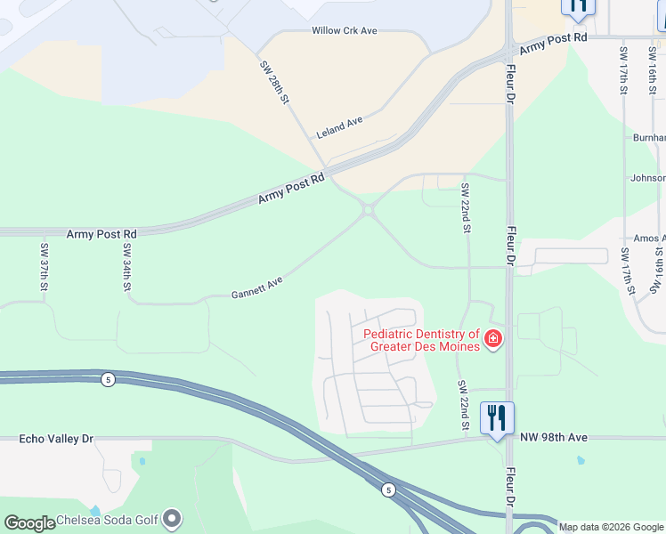 map of restaurants, bars, coffee shops, grocery stores, and more near 2700 Gannett Avenue in Des Moines