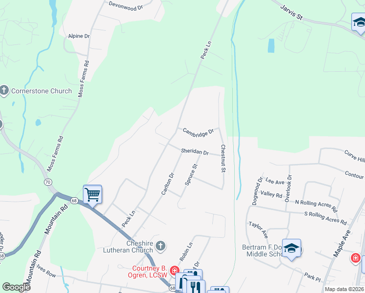 map of restaurants, bars, coffee shops, grocery stores, and more near 470 Sheridan Drive in Cheshire