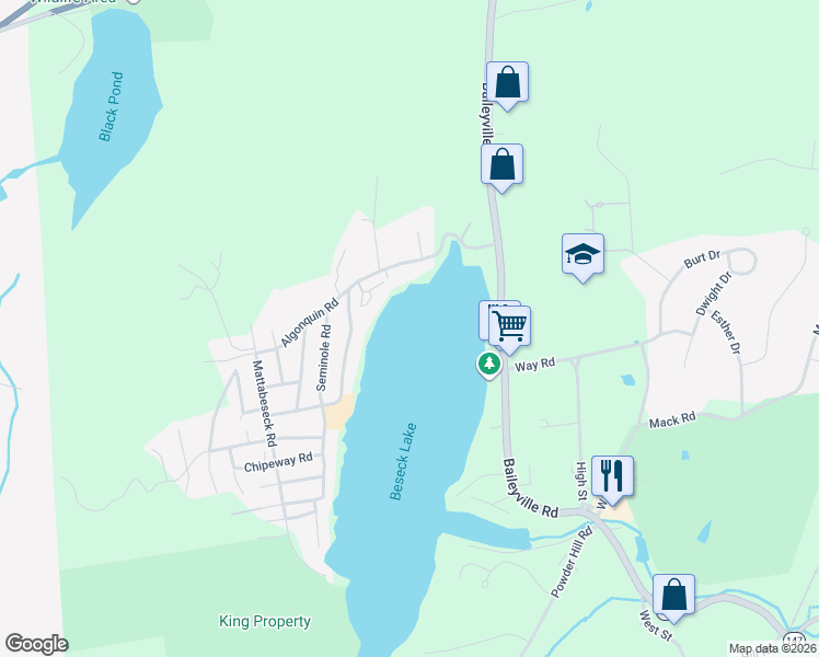 map of restaurants, bars, coffee shops, grocery stores, and more near 55 Lake Road in Middlefield