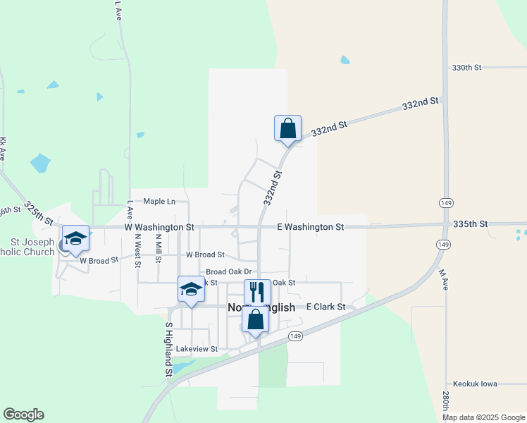 map of restaurants, bars, coffee shops, grocery stores, and more near 400 332nd Street in North English