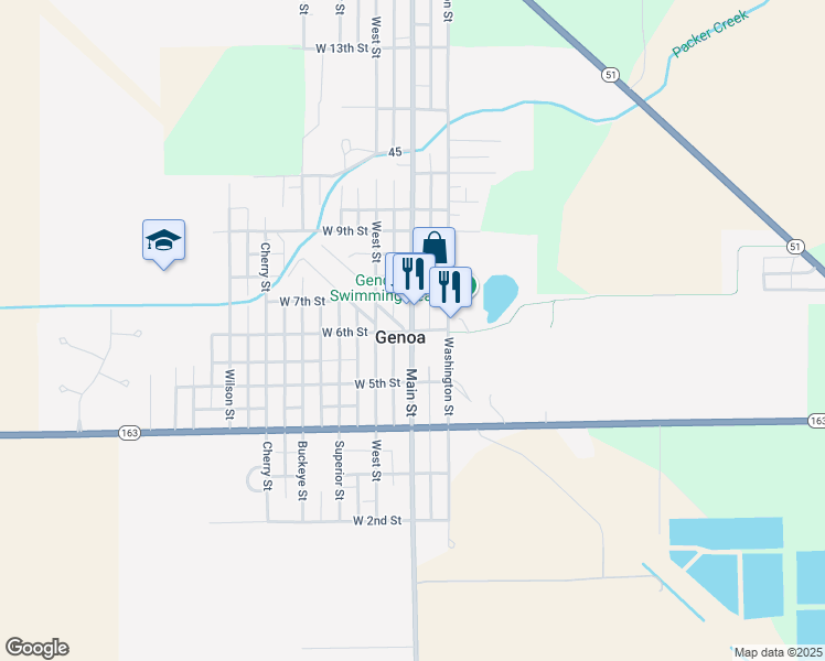 map of restaurants, bars, coffee shops, grocery stores, and more near East 6th Street in Genoa