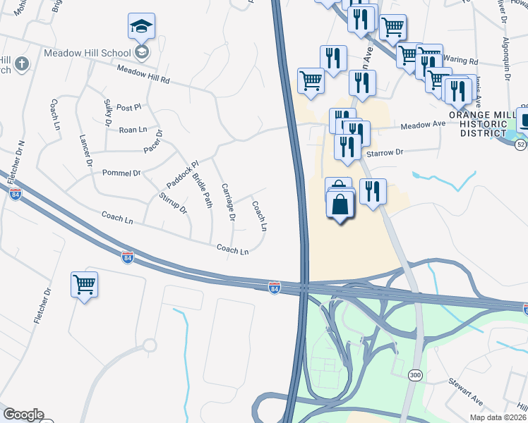 map of restaurants, bars, coffee shops, grocery stores, and more near 129 Coach Lane in Newburgh