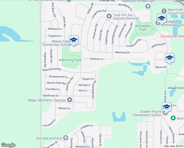 map of restaurants, bars, coffee shops, grocery stores, and more near 6017 Beechwood Road in Matteson
