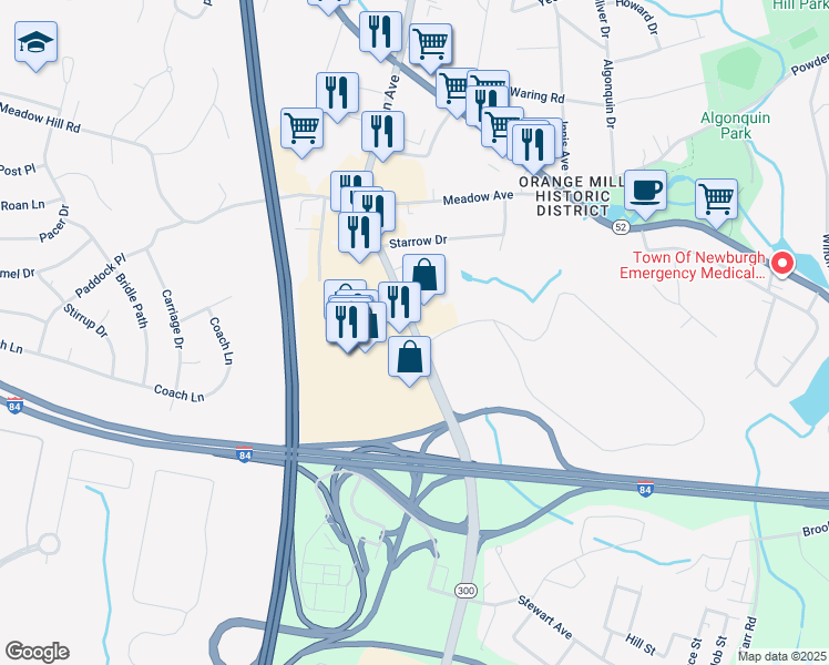 map of restaurants, bars, coffee shops, grocery stores, and more near 1282 State Route 300 in Newburgh