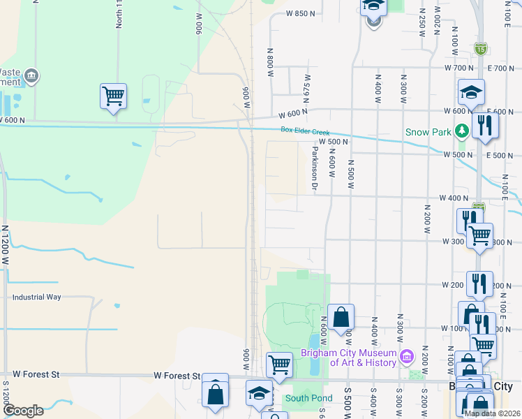 map of restaurants, bars, coffee shops, grocery stores, and more near 351 North 800 West in Brigham City
