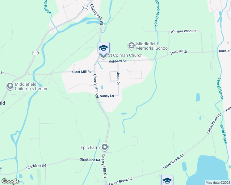 map of restaurants, bars, coffee shops, grocery stores, and more near 5 Janet Drive in Middlefield