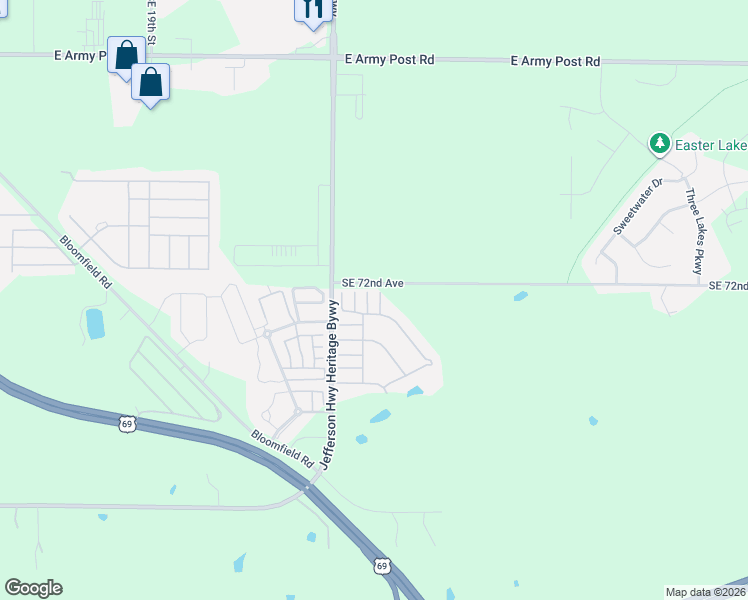 map of restaurants, bars, coffee shops, grocery stores, and more near 6 East Luster Lane in Des Moines