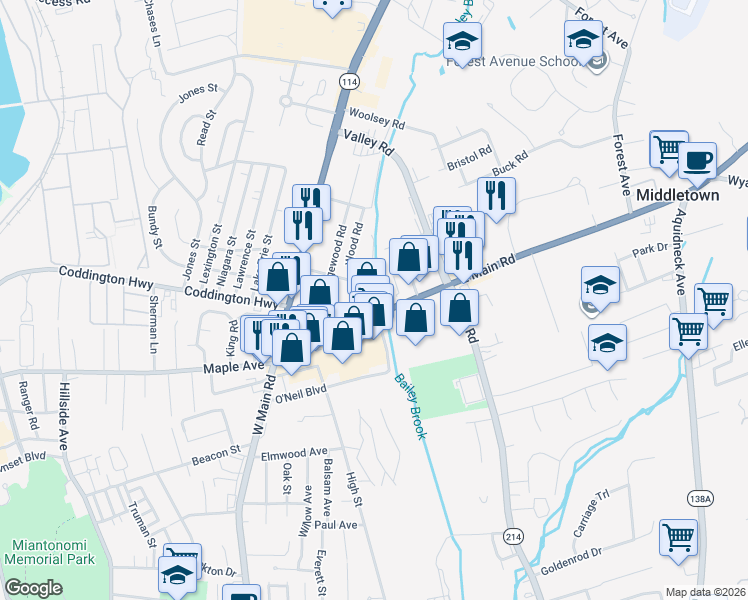 map of restaurants, bars, coffee shops, grocery stores, and more near 4 Rego Road in Middletown