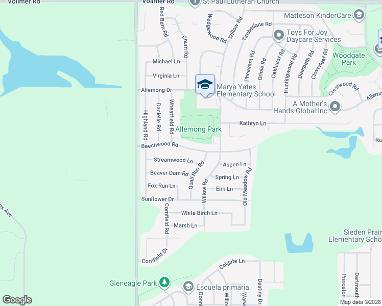 map of restaurants, bars, coffee shops, grocery stores, and more near 6205 Beechwood Road in Matteson