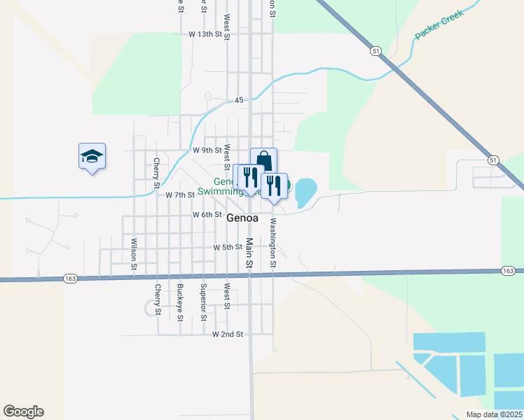 map of restaurants, bars, coffee shops, grocery stores, and more near 102 East 6th Street in Genoa