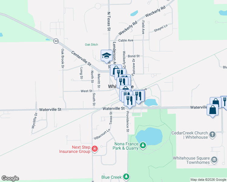 map of restaurants, bars, coffee shops, grocery stores, and more near 6704 Swanton Street in Whitehouse